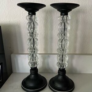 Pier 1 Black and Clear Glass Candle Holders 14” set of two